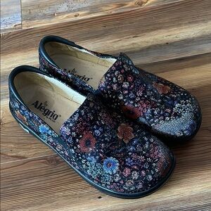Alegria 41 Kel Black Blue Floral Mules Comfortable Slip On Clogs Shoes Ladies